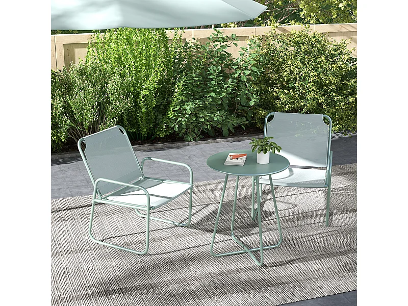 Ensemble salon de jardin 3 pcs 2 fauteuils et table ronde vert