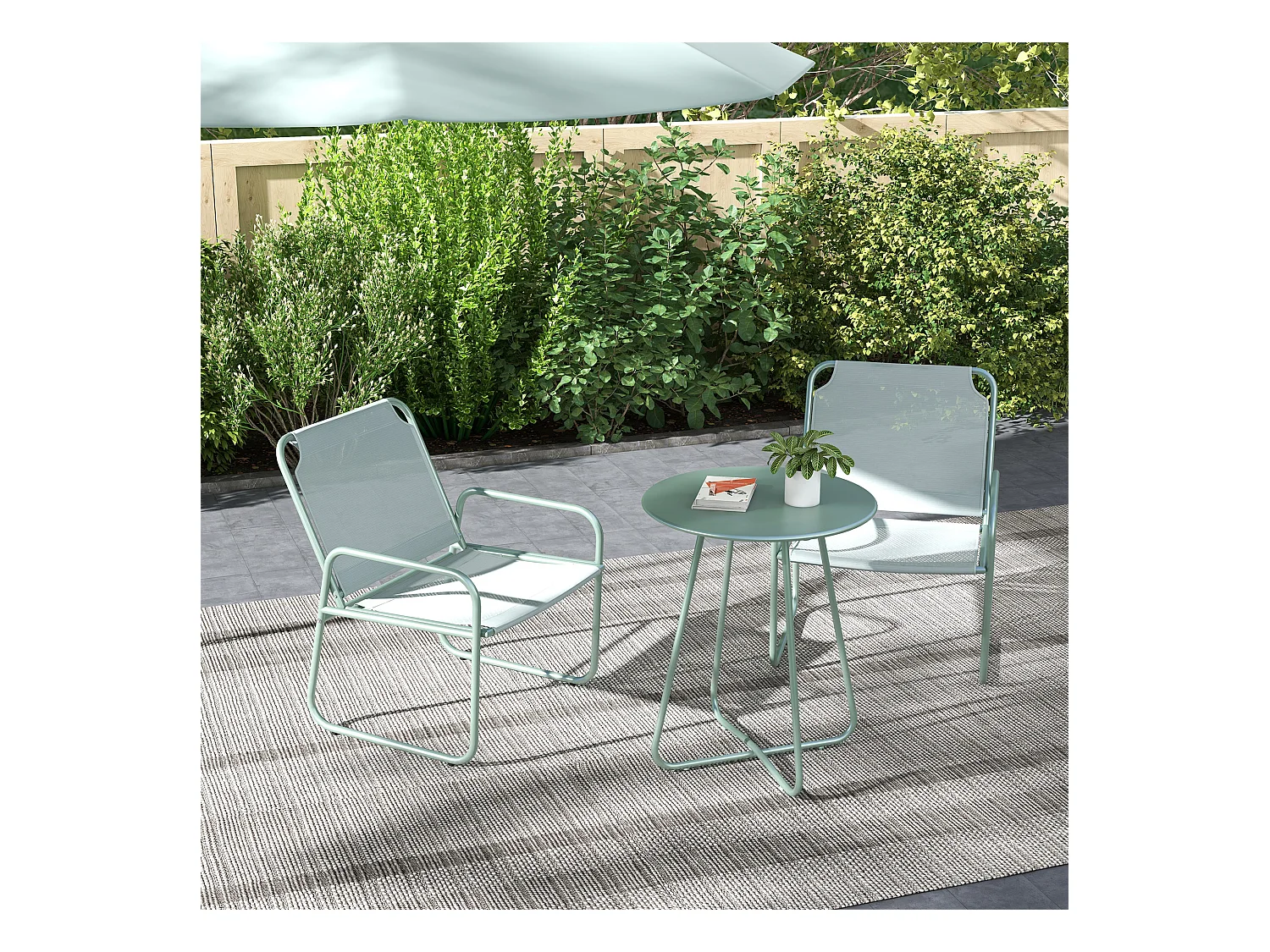 Ensemble salon de jardin 3 pcs 2 fauteuils et table ronde vert