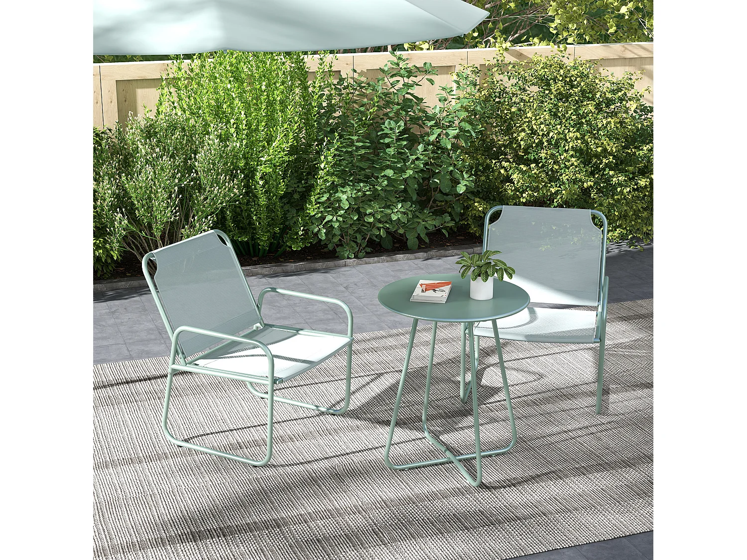 Ensemble salon de jardin 3 pcs 2 fauteuils et table ronde vert