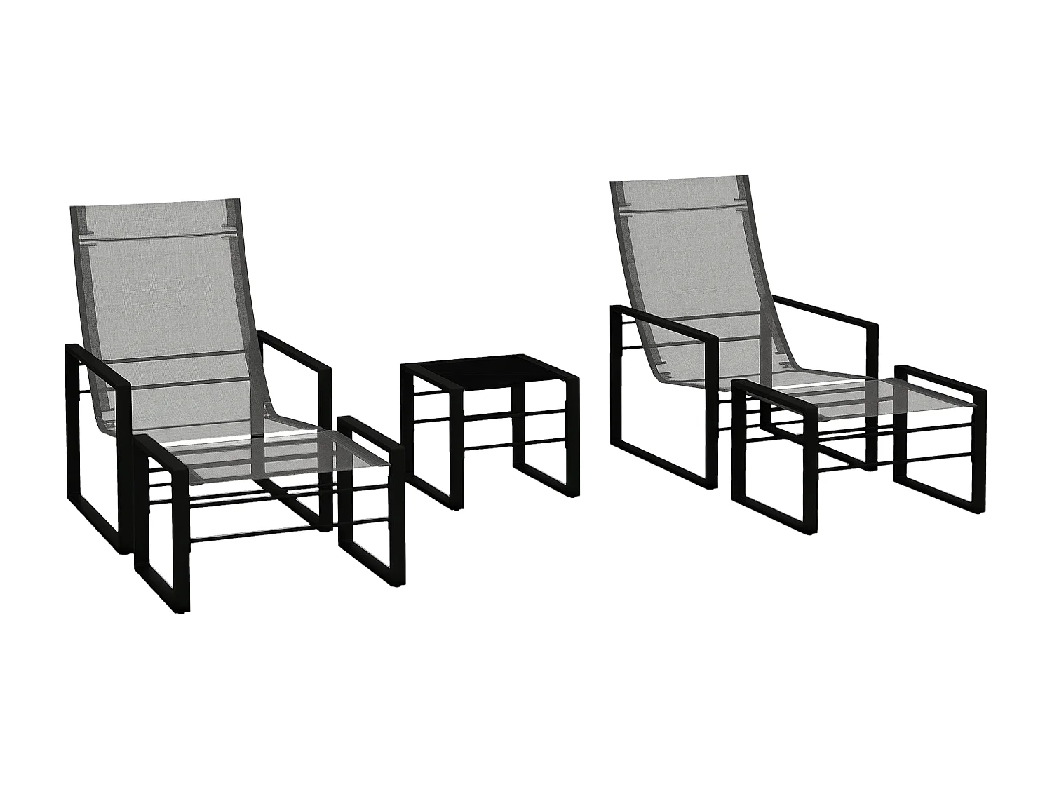 Salon de jardin 5 pièces 2 places métal noir tissu mesh gris