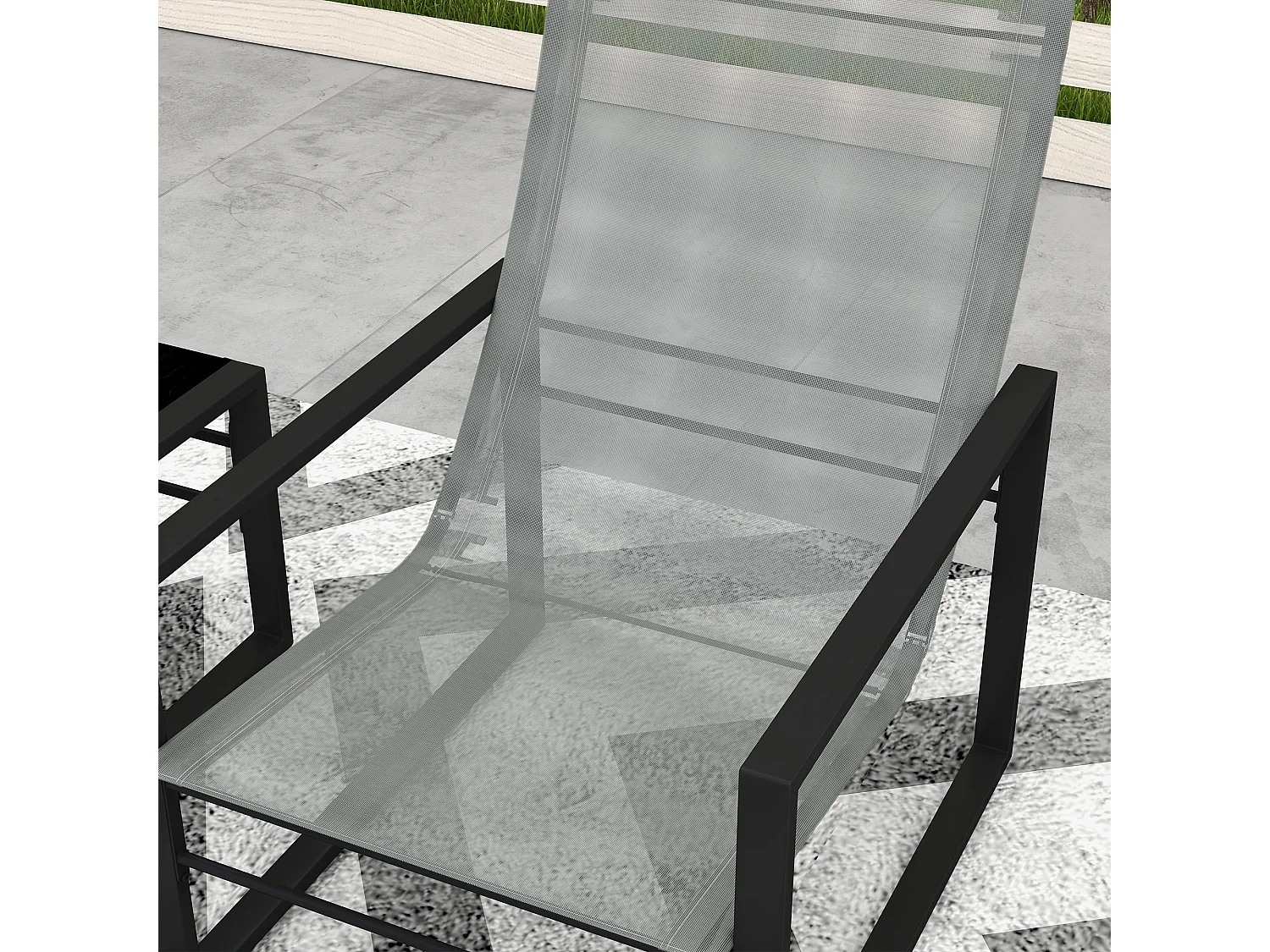 Salon de jardin 5 pièces 2 places métal noir tissu mesh gris