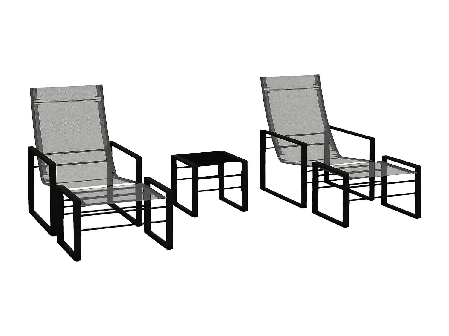 Salon de jardin 5 pièces 2 places métal noir tissu mesh gris