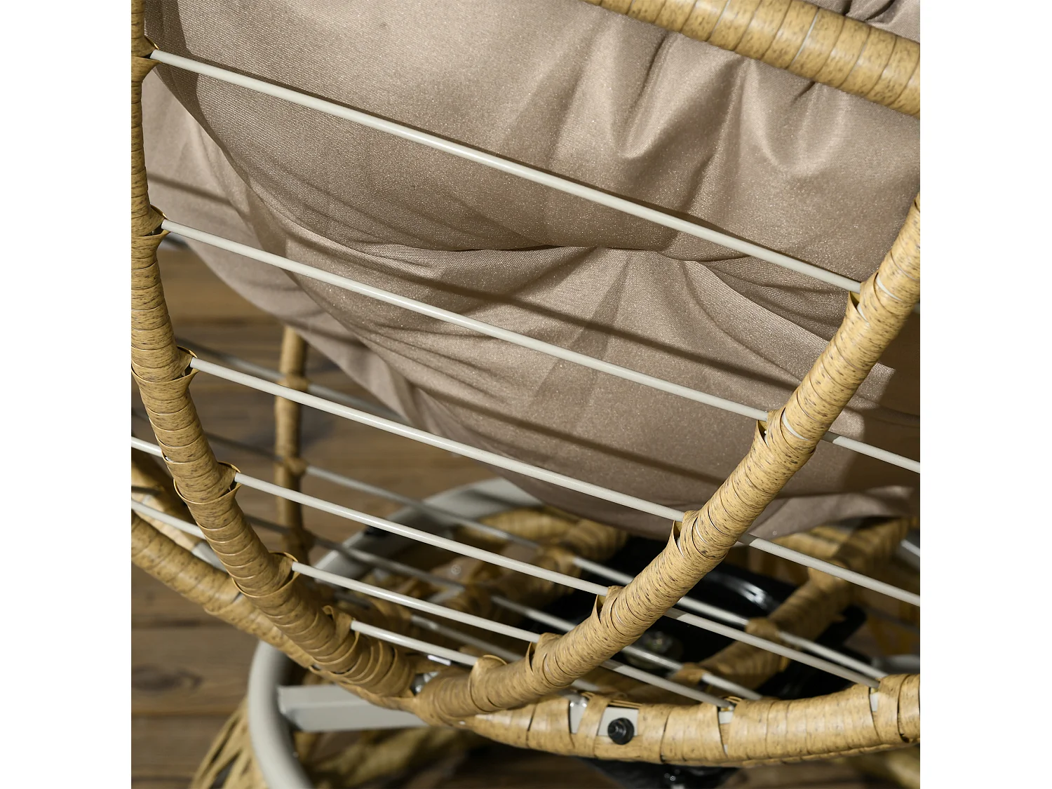 Ensemble salon de jardin 3 pièces - 2 fauteuils papasan, table basse - coussins taupe - résine tressée aspect rotin