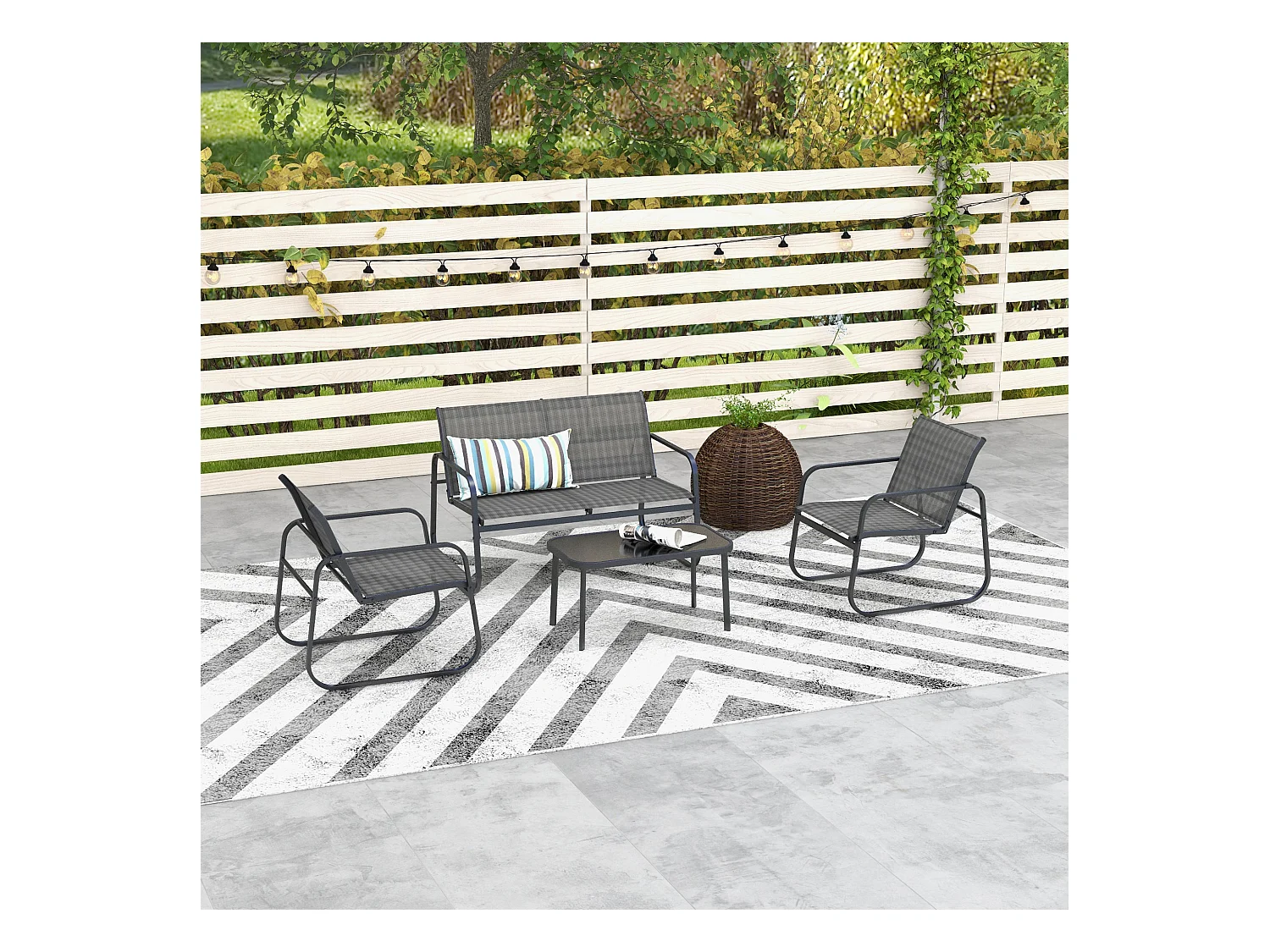 Ensemble salon de jardin 2 fauteuils canapé 2 places table basse
