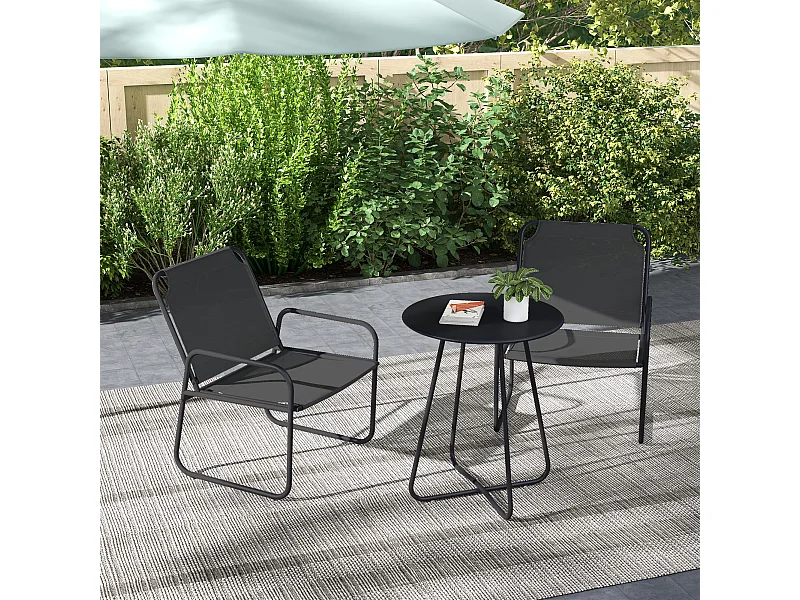 Ensemble salon de jardin 3 pcs 2 fauteuils et table ronde gris