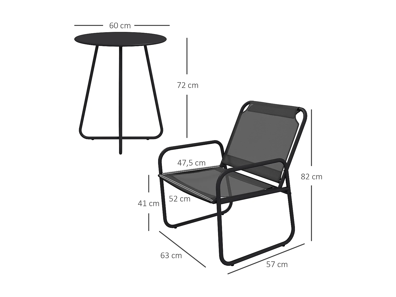 Ensemble salon de jardin 3 pcs 2 fauteuils et table ronde gris