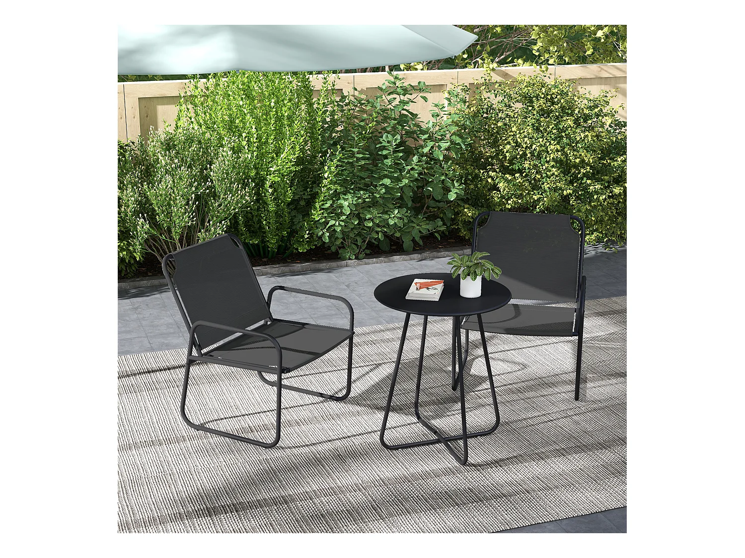 Ensemble salon de jardin 3 pcs 2 fauteuils et table ronde gris