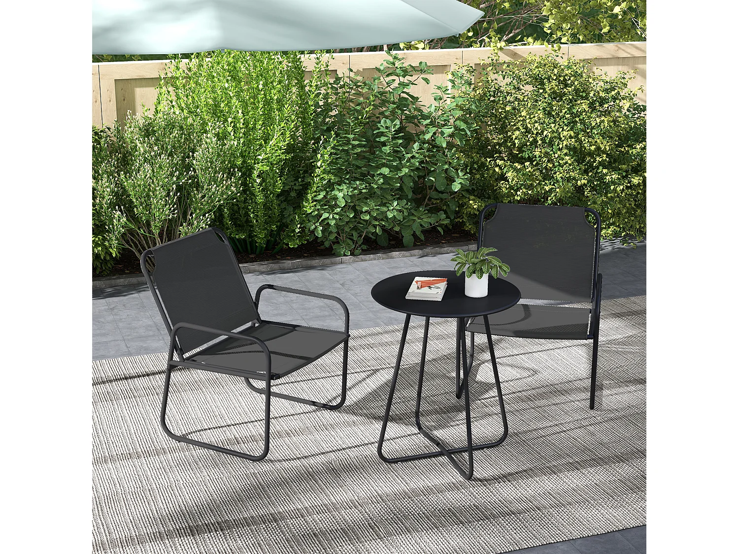 Ensemble salon de jardin 3 pcs 2 fauteuils et table ronde gris