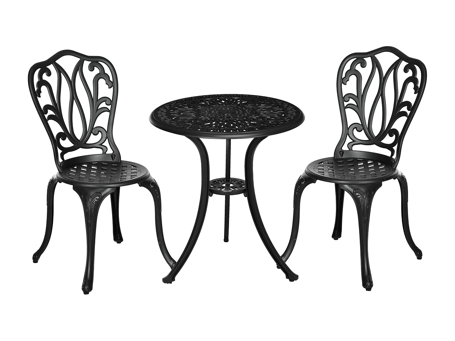 Ensemble salon de jardin 2 places avec table ronde style rétro fonte alu noir