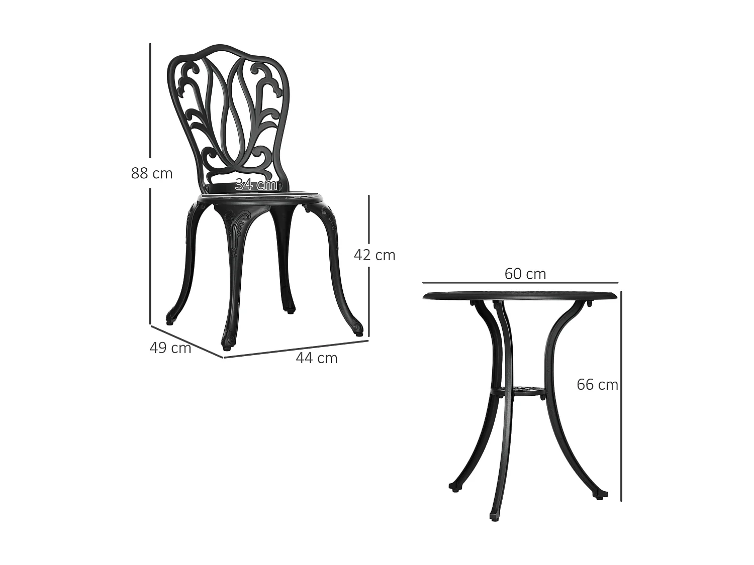 Ensemble salon de jardin 2 places avec table ronde style rétro fonte alu noir
