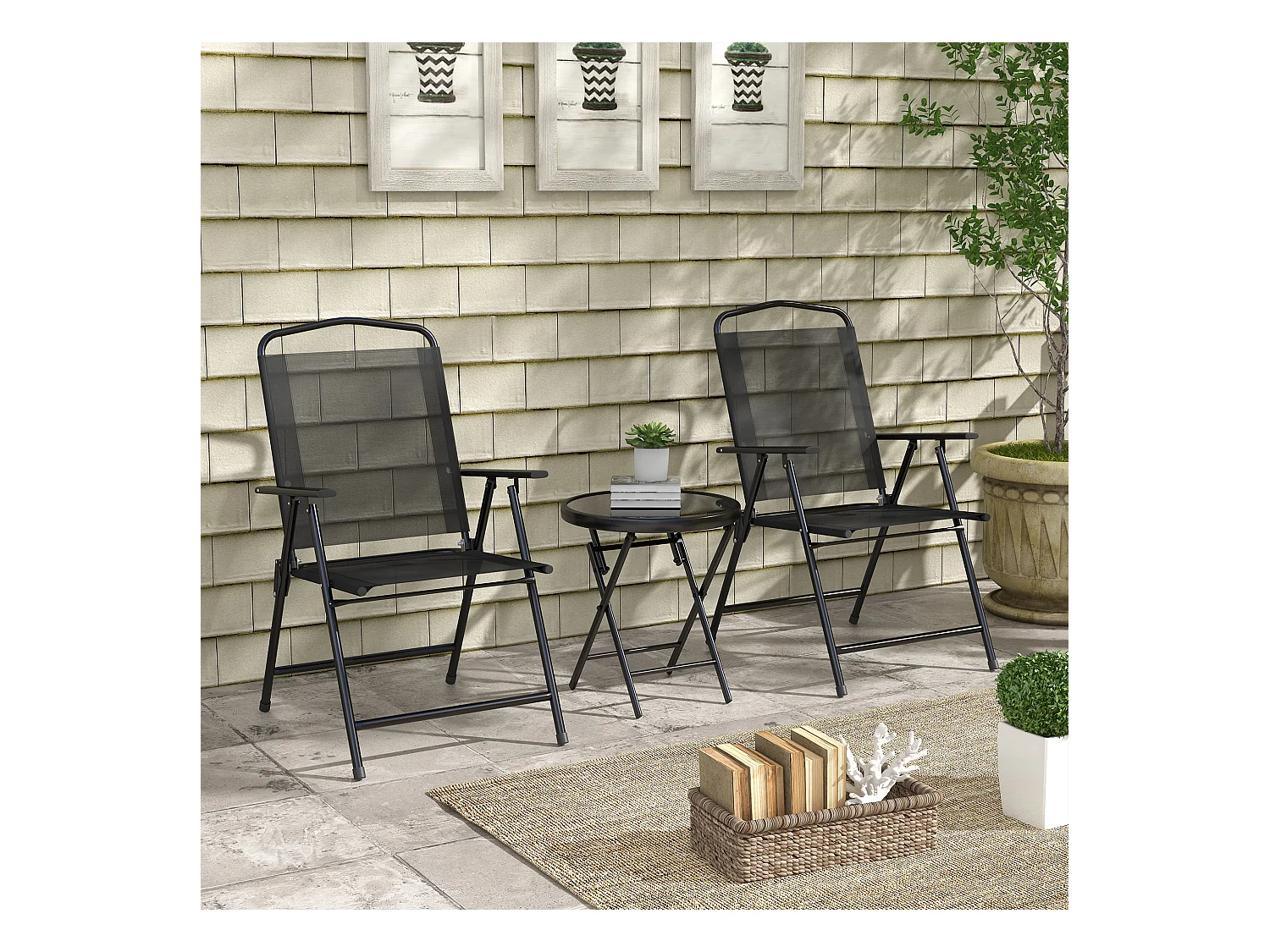 Ensemble bistro de jardin 3 pièces chaises pliables table basse