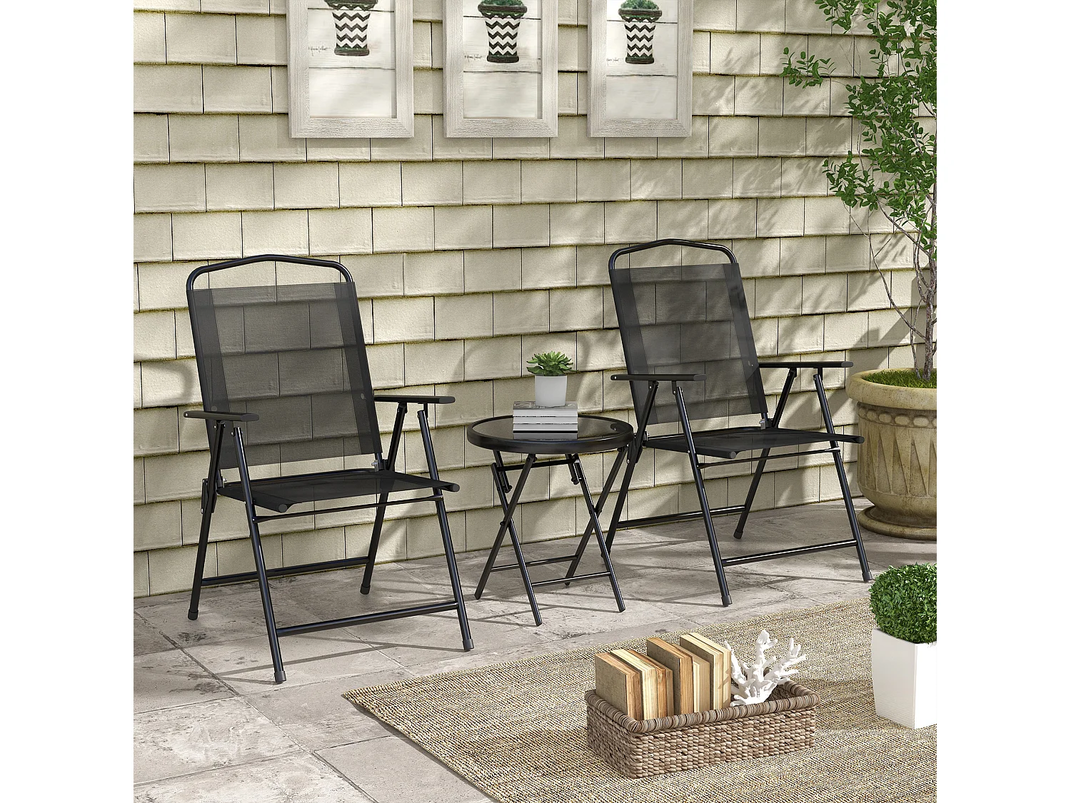 Ensemble bistro de jardin 3 pièces chaises pliables table basse