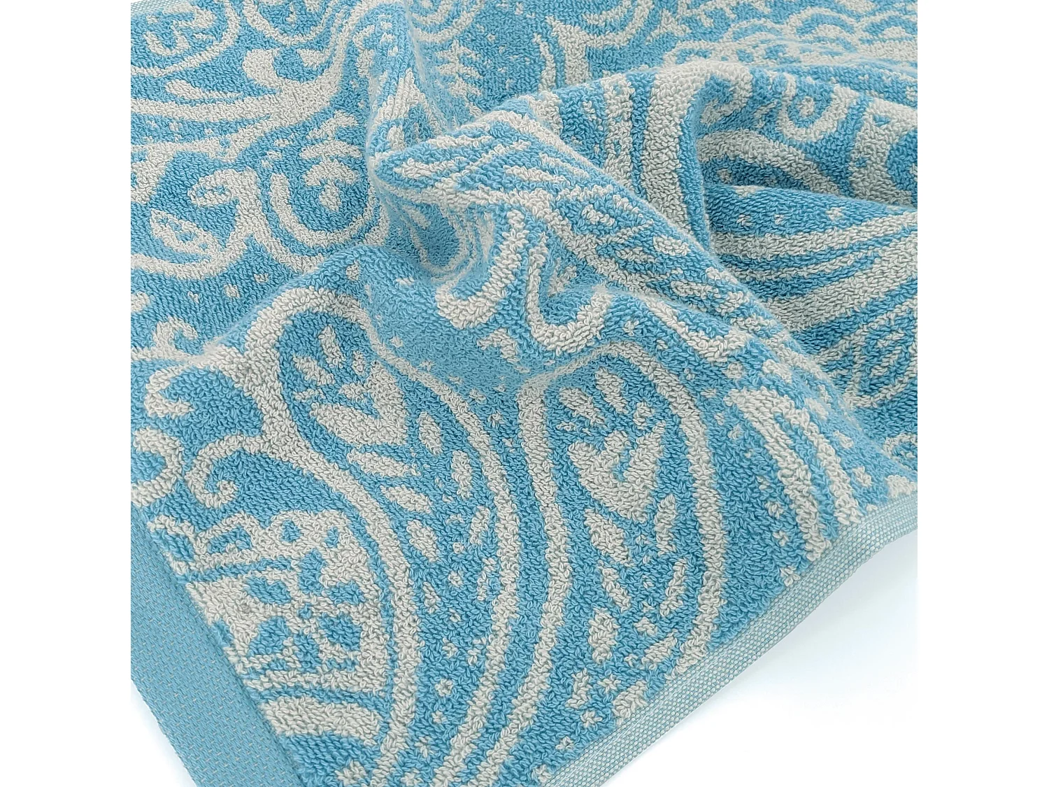 Serviette de toilette coton 50x100 cm motif mandala collection PLENTY bleue