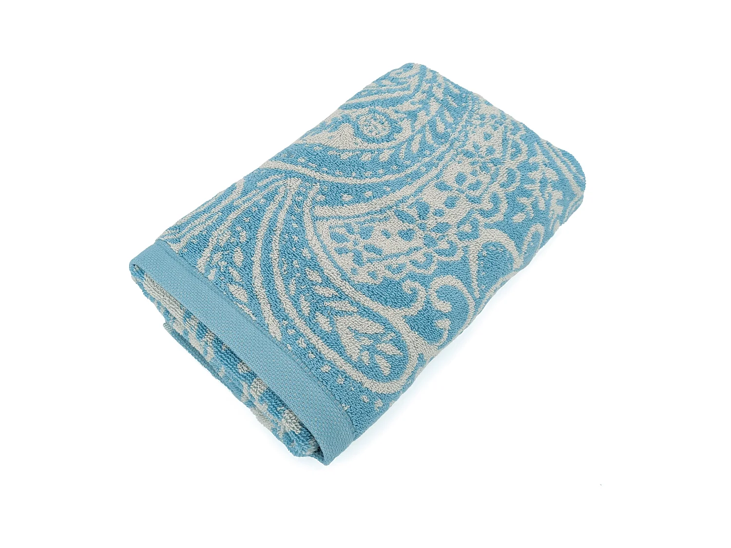 Serviette de toilette coton 50x100 cm motif mandala collection PLENTY bleue
