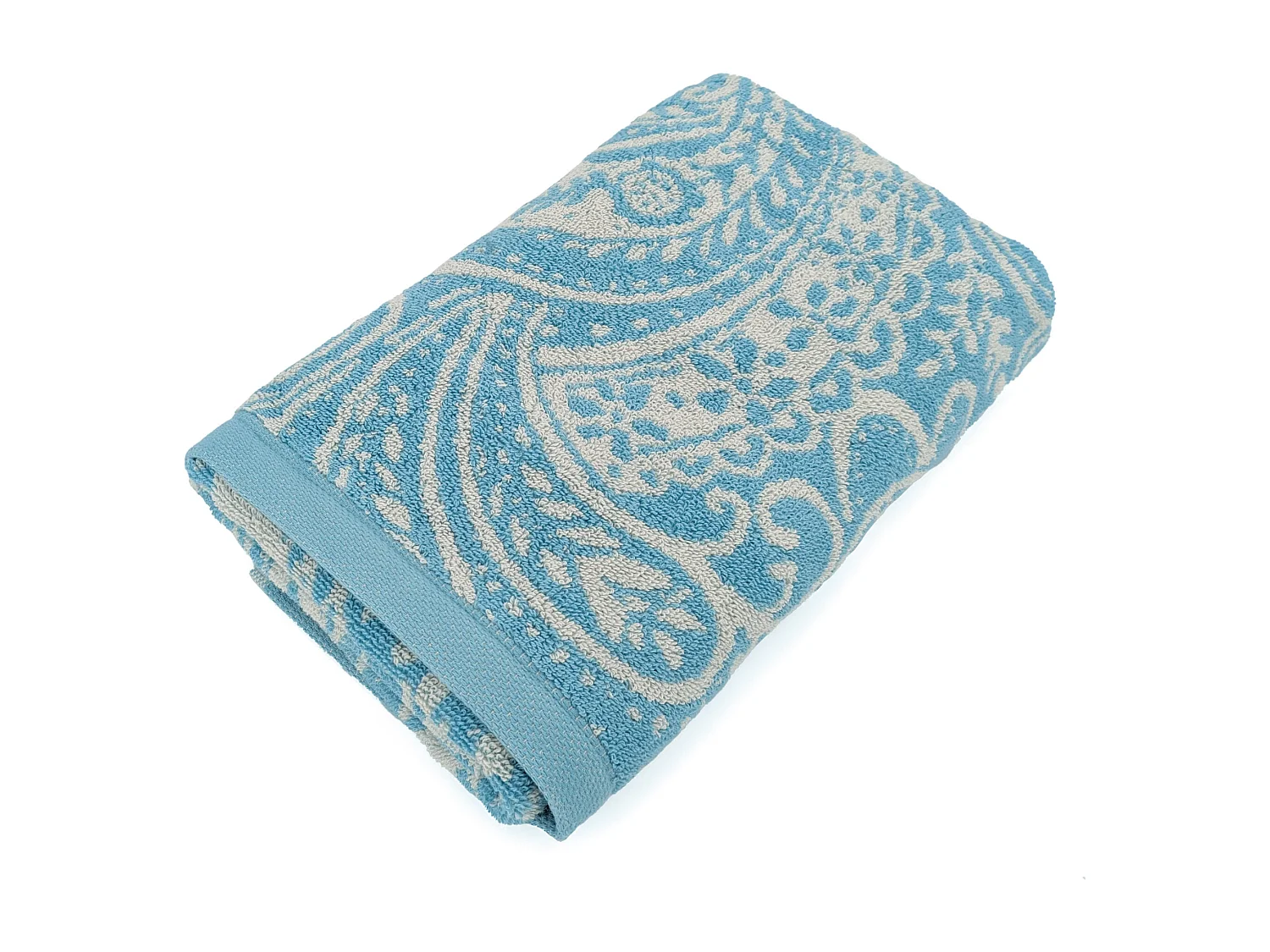 Serviette de toilette coton 50x100 cm motif mandala collection PLENTY bleue