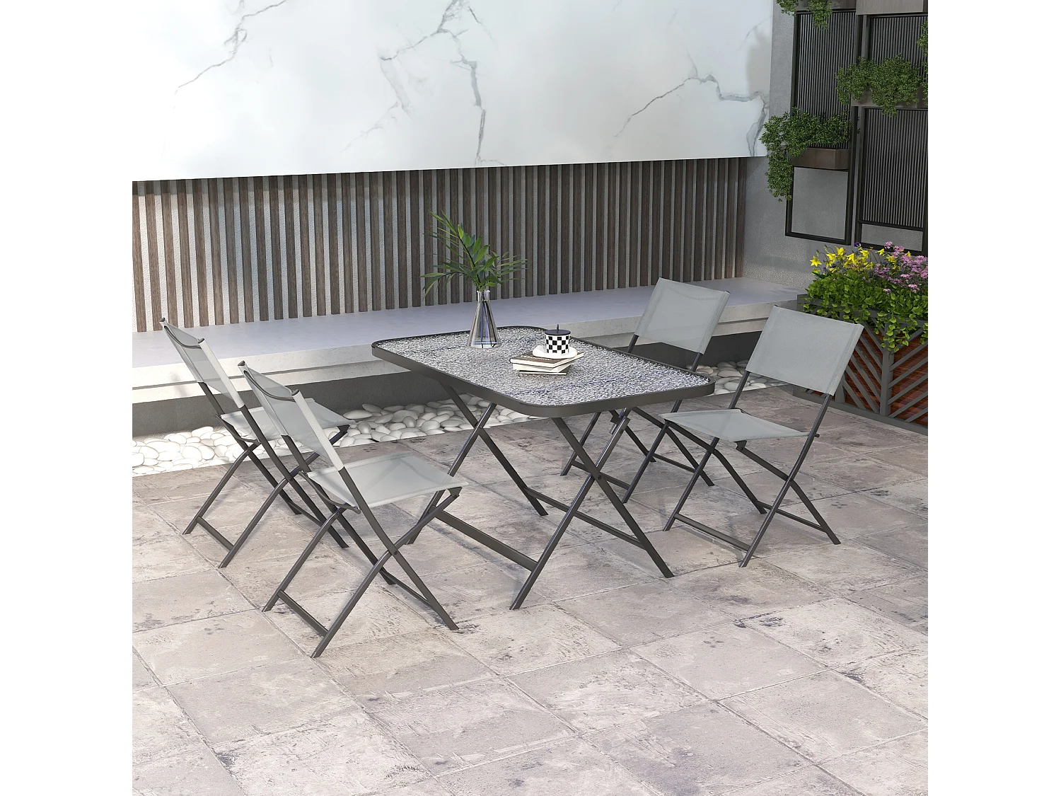 Ensemble salon de jardin 5 pièces pliables 4 chaises et table