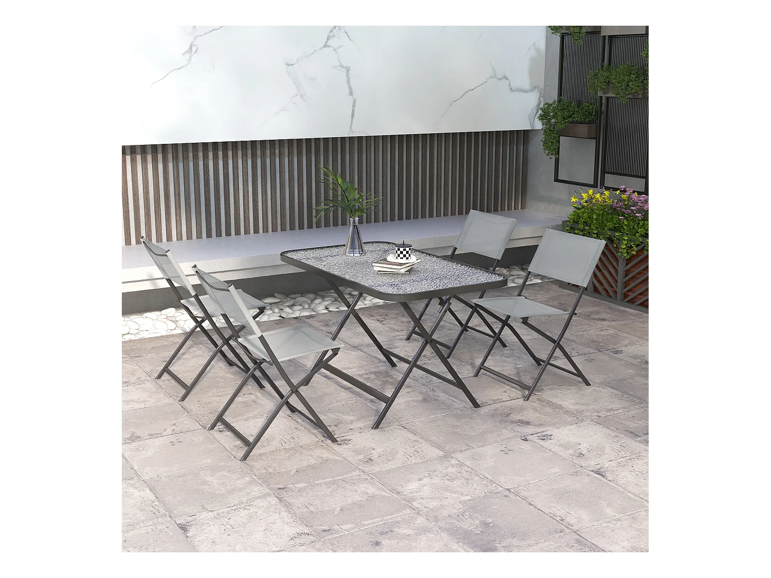 Ensemble salon de jardin 5 pièces pliables 4 chaises et table