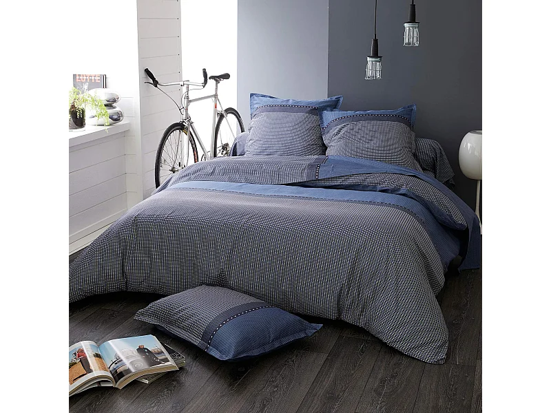 Parure de lit 260x240 cm 50x70 cm en satin de coton ENZO bleu