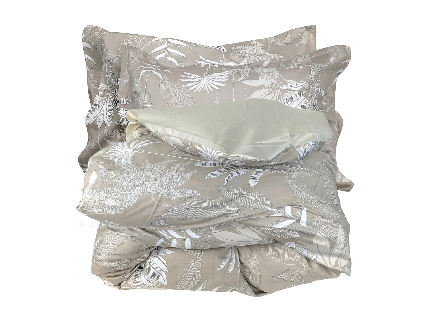 Parure de lit 260x240 cm 50x70 cm satin CAYENNE beige Ficelle 3 pièces