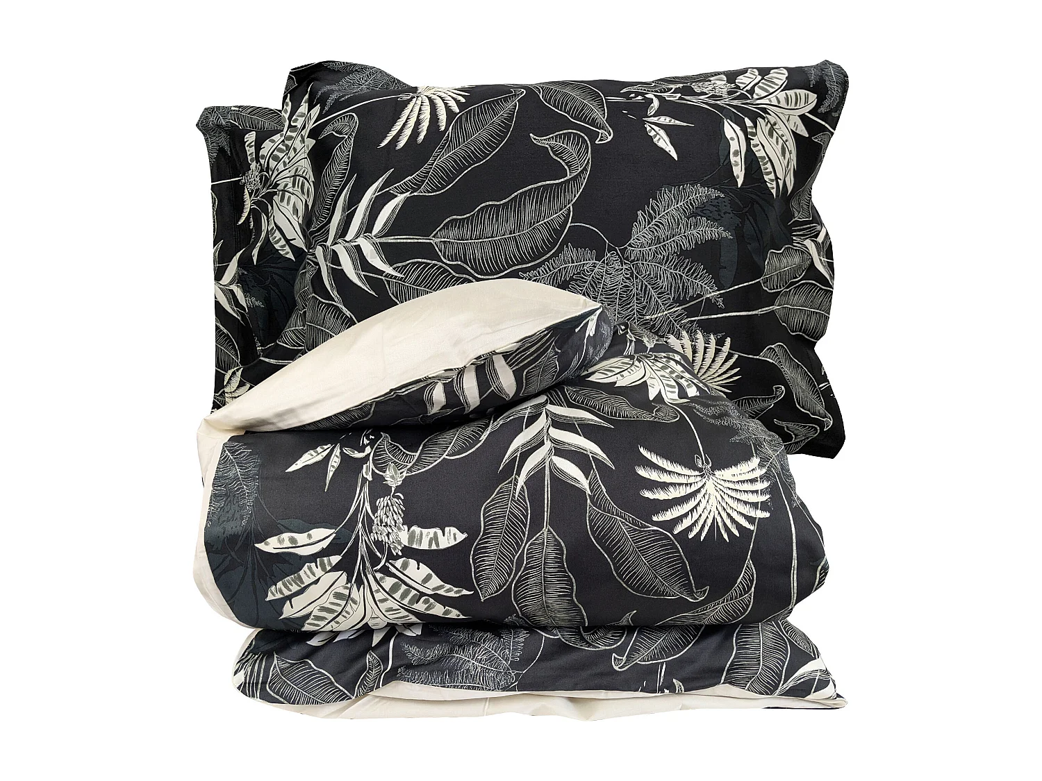 Parure de lit 260x240 cm 50x70 cm satin CAYENNE noir Ebène 3 pièces