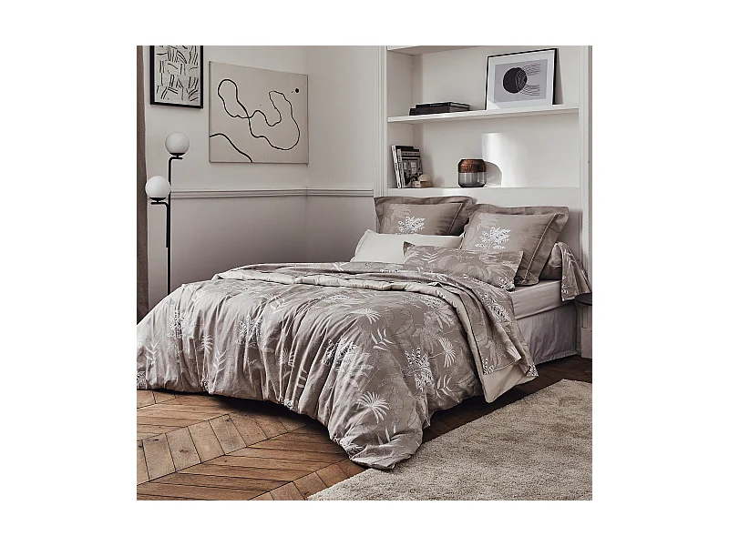 Parure de lit 140x200 cm 50x70 cm satin CAYENNE beige Ficelle 2 pièces