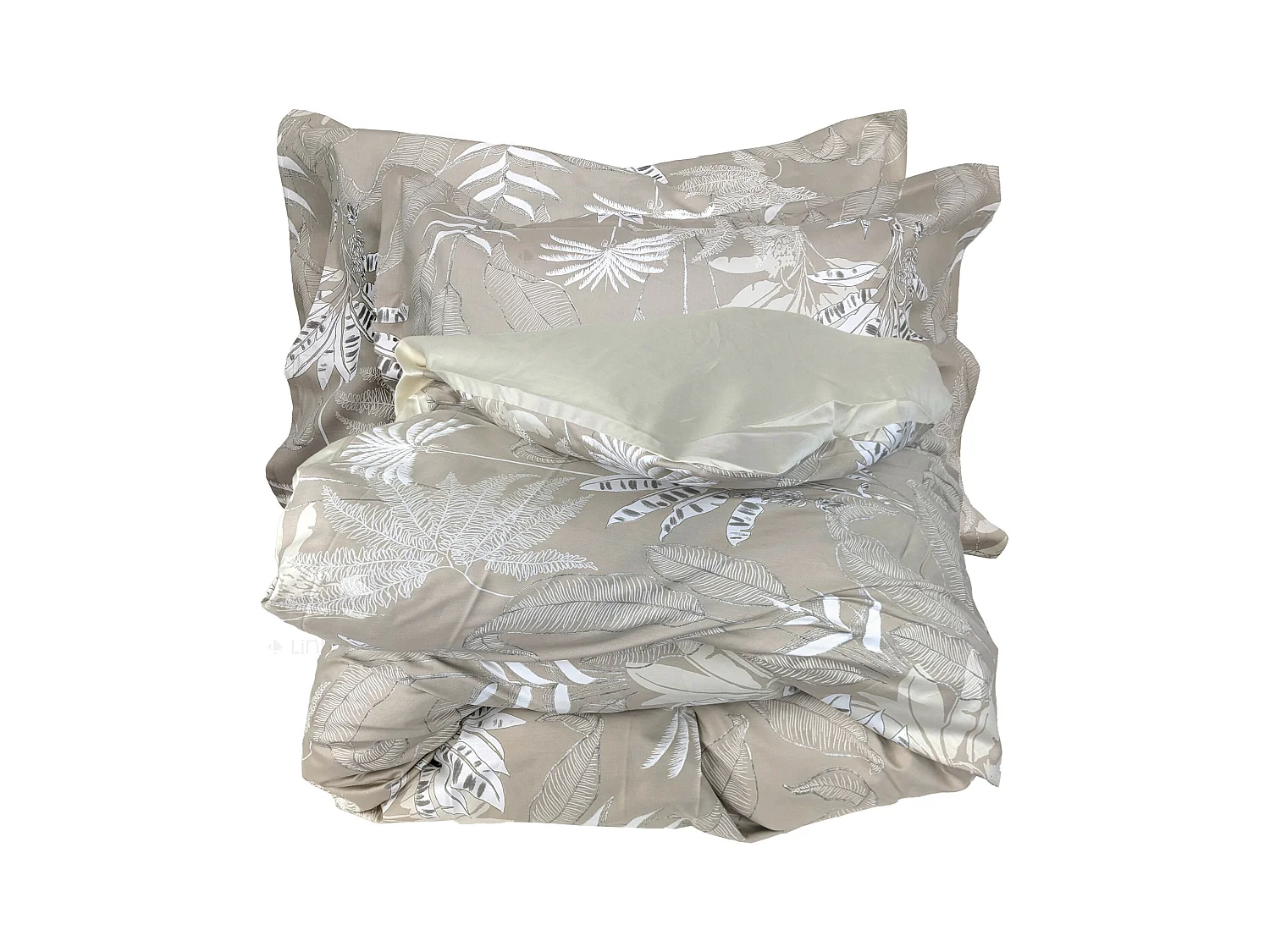 Parure de lit 200x200 cm 50x70 cm satin CAYENNE beige Ficelle 3 pièces