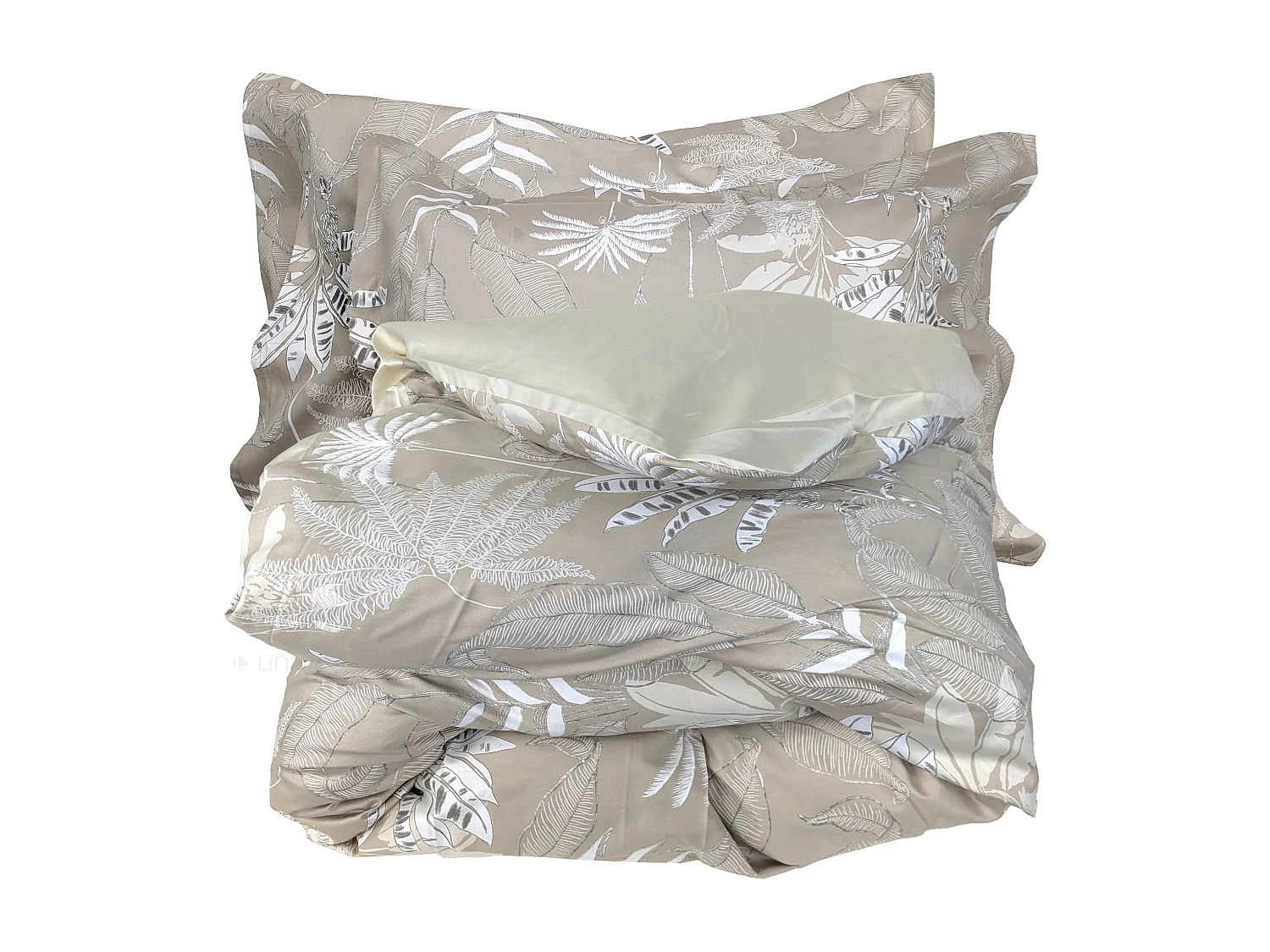 Parure de lit 200x200 cm 50x70 cm satin CAYENNE beige Ficelle 3 pièces