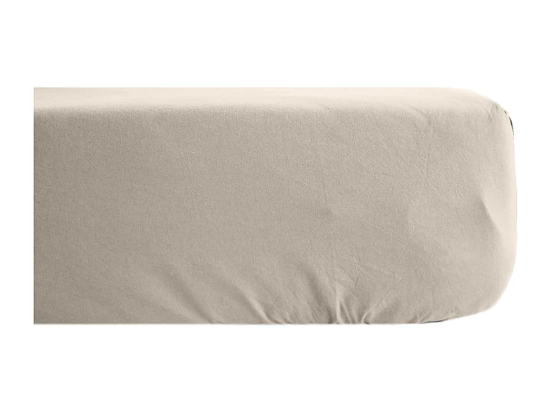 Drap housse uni 160x200 cm bonnet 40 cm percale de coton MANOIR beige Lin