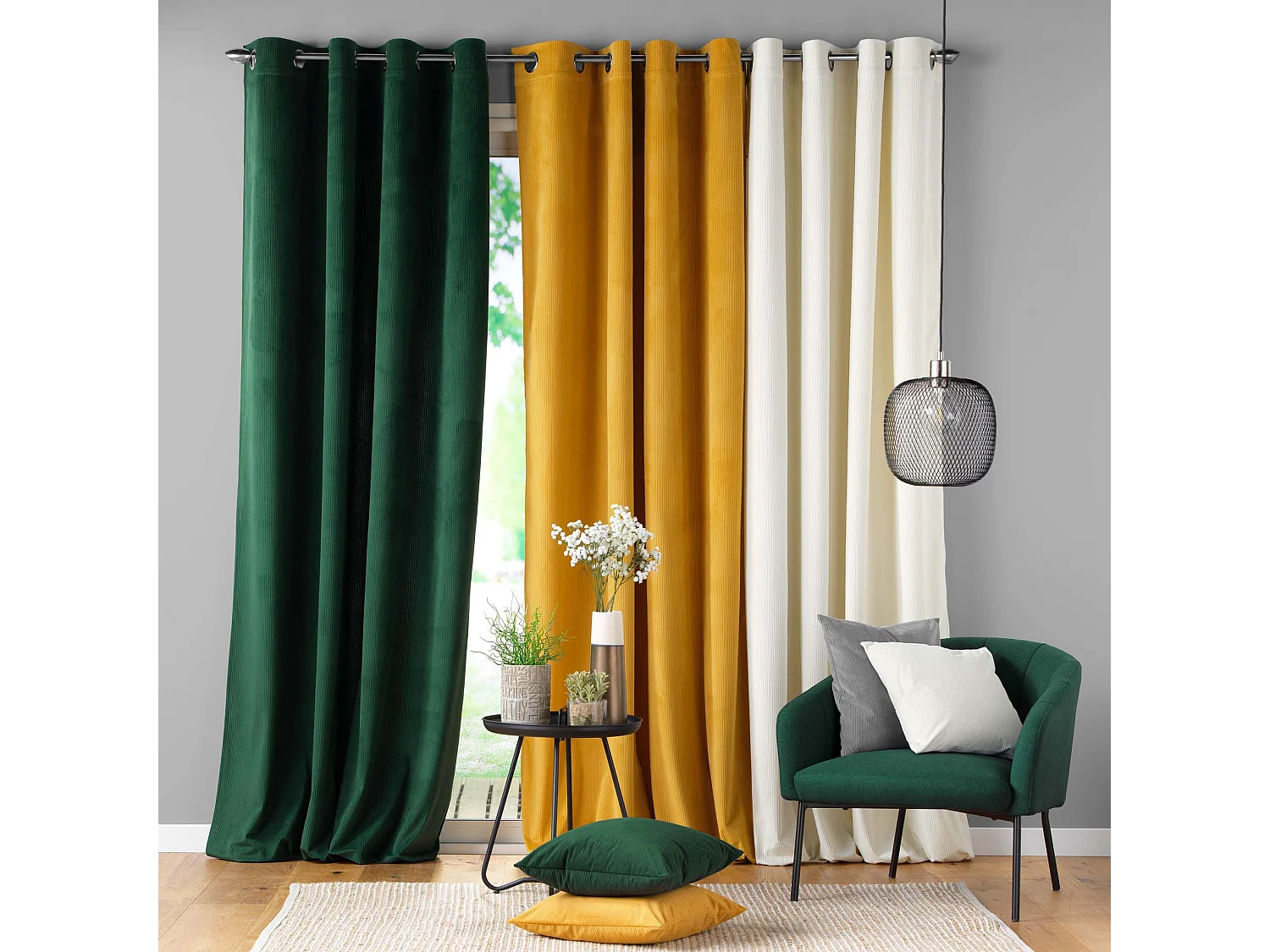 Rideau a oeillets velours 140 x 260 cm Cottele creme