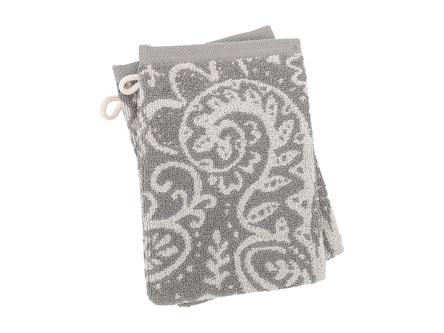 Lot de 2 gants de toilette coton 16x21 cm motif mandala collection PLENTY gris