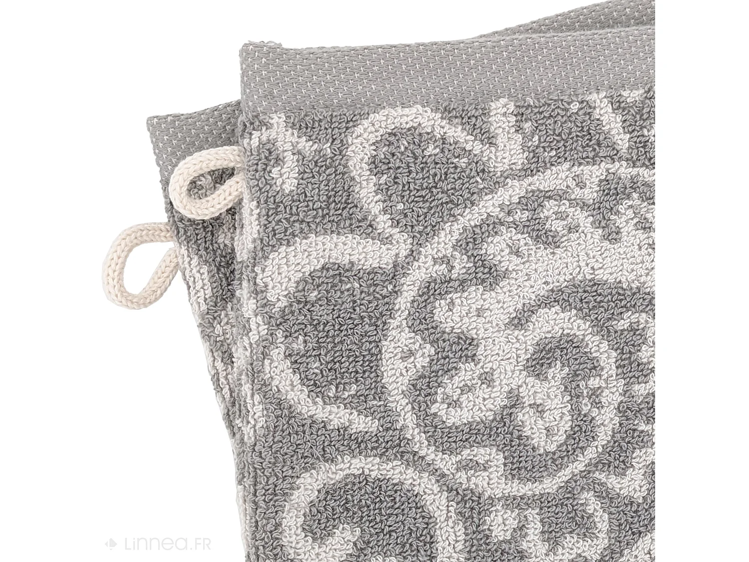 Lot de 2 gants de toilette coton 16x21 cm motif mandala collection PLENTY gris