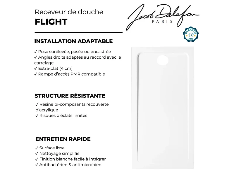 Receveur de douche 160 x 90 cm JACOB DELAFON Flight rectangle blanc