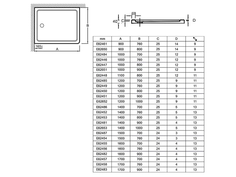 Receveur de douche 160 x 90 cm JACOB DELAFON Flight rectangle blanc