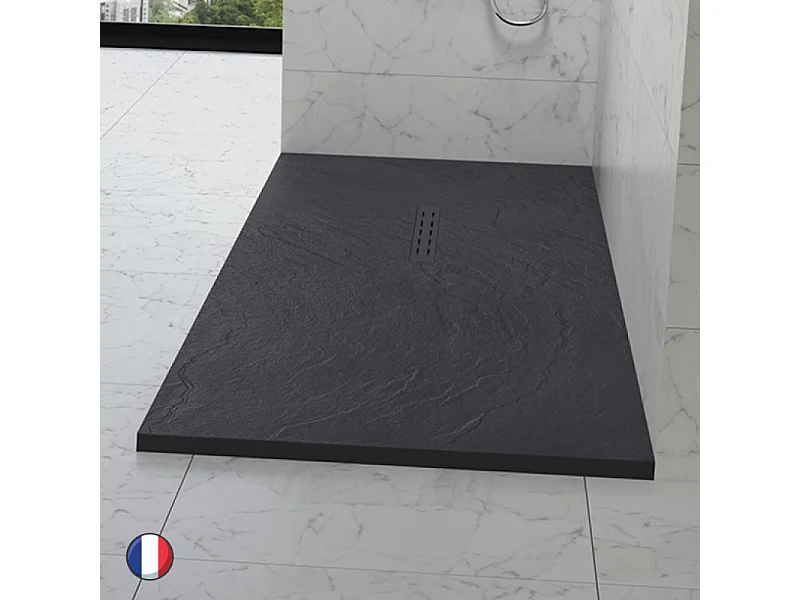 KINEDO Receveur antidérapant 160 x 90 Kinestone biolith rectangle gris anthracite