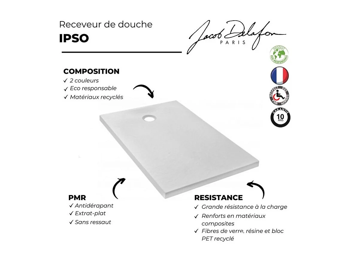 Receveur de douche 140 x 90 JACOB DELAFON Ipso rectangle blanc