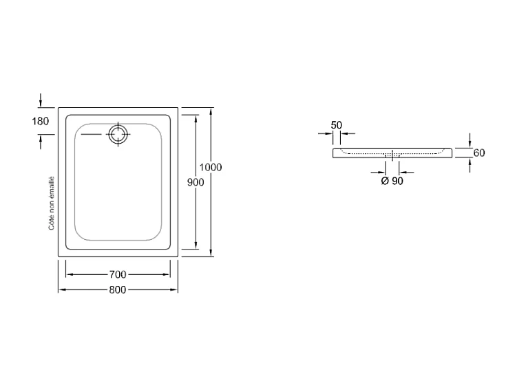 Receveur de douche antidérapant 100 x 80 VILLEROY ET BOCH O.Novo Plus céramique blanc