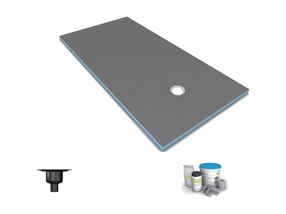 Receveur de douche à carreler 160 x 90 WEDI Fundo Primo rectangle écoulement excentré + bonde verticale + kit d'étanchéité