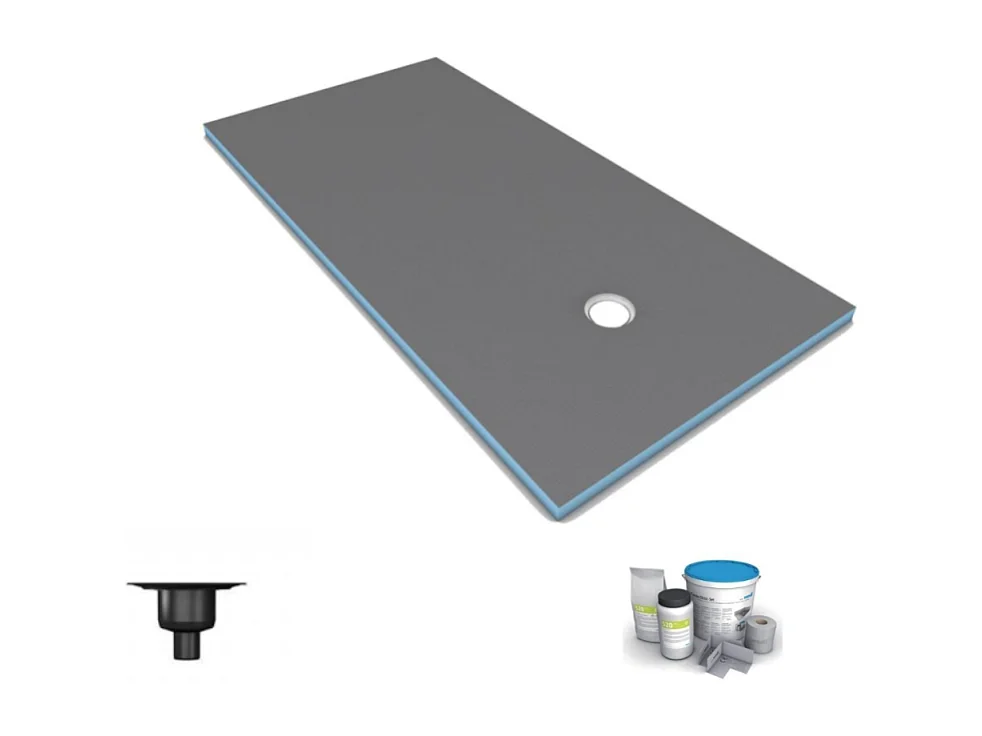 Receveur de douche à carreler 160 x 90 WEDI Fundo Primo rectangle écoulement excentré + bonde verticale + kit d'étanchéité