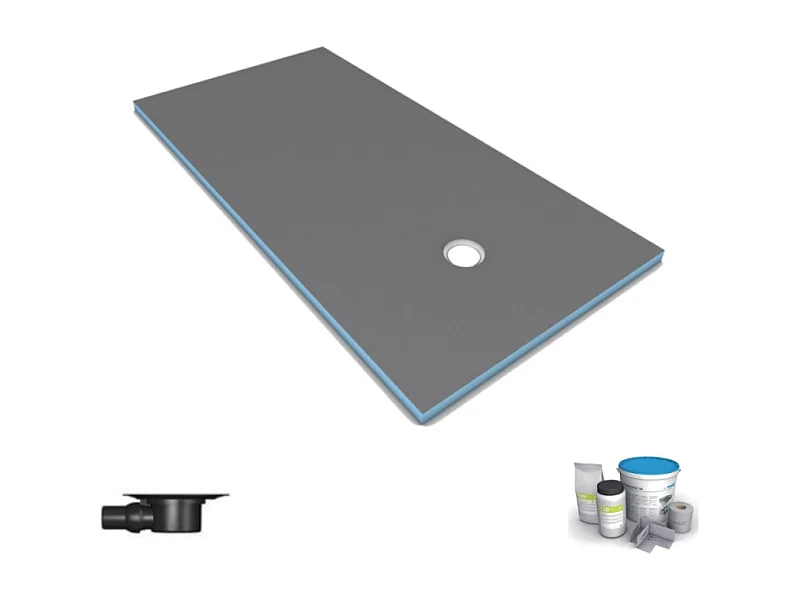 Receveur de douche à carreler 160 x 100 WEDI Fundo Primo rectangle écoulement excentré + bonde horizontale + kit d'étanchéité