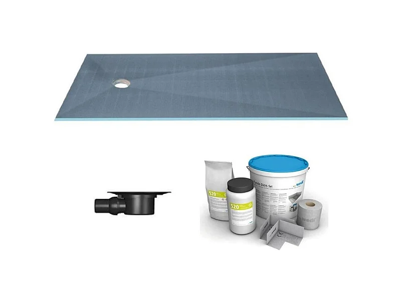 Receveur de douche à carreler 180 x 90 WEDI Fundo Primo rectangle écoulement excentré + bonde horizontale + kit d'étanchéité