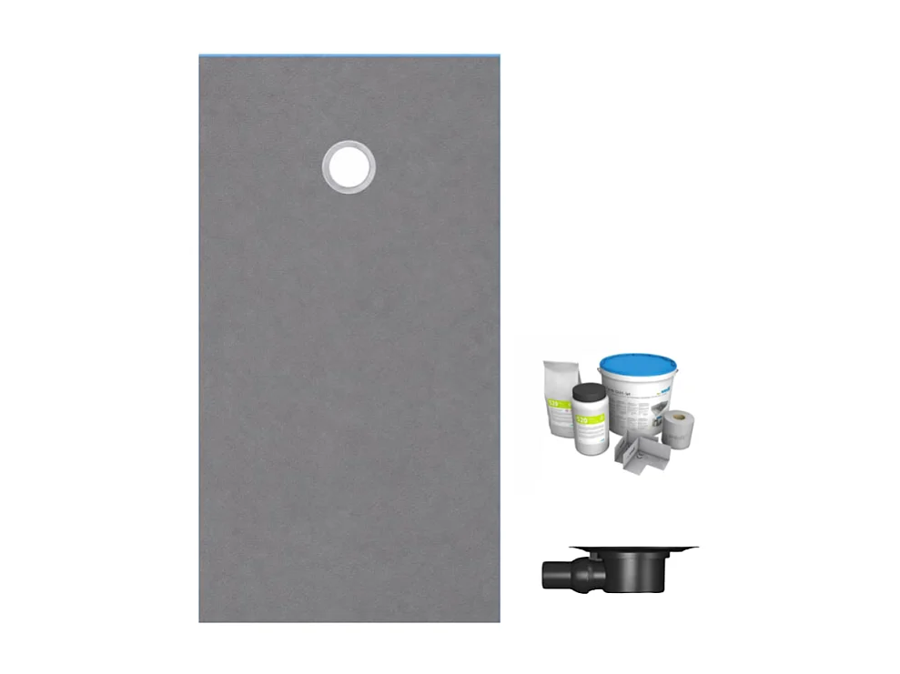 Receveur de douche à carreler 180 x 90 WEDI Fundo Primo rectangle écoulement excentré + bonde horizontale + kit d'étanchéité
