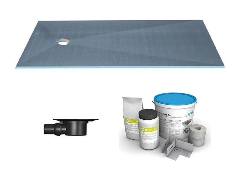 Receveur de douche à carreler 180 x 90 WEDI Fundo Primo rectangle écoulement excentré + bonde horizontale + kit d'étanchéité
