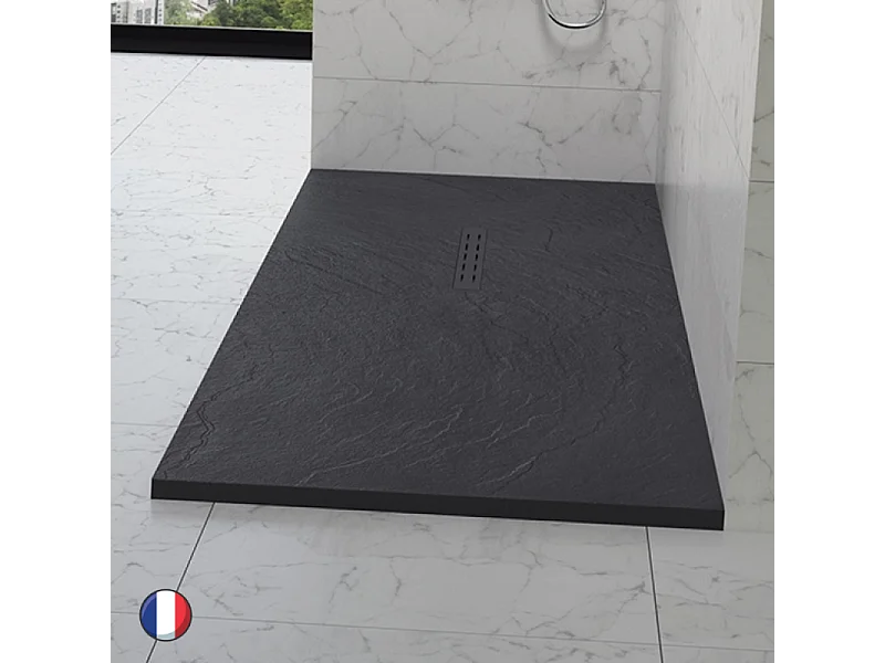 KINEDO Receveur antidérapant 140 x 90 Kinestone biolith rectangle gris anthracite