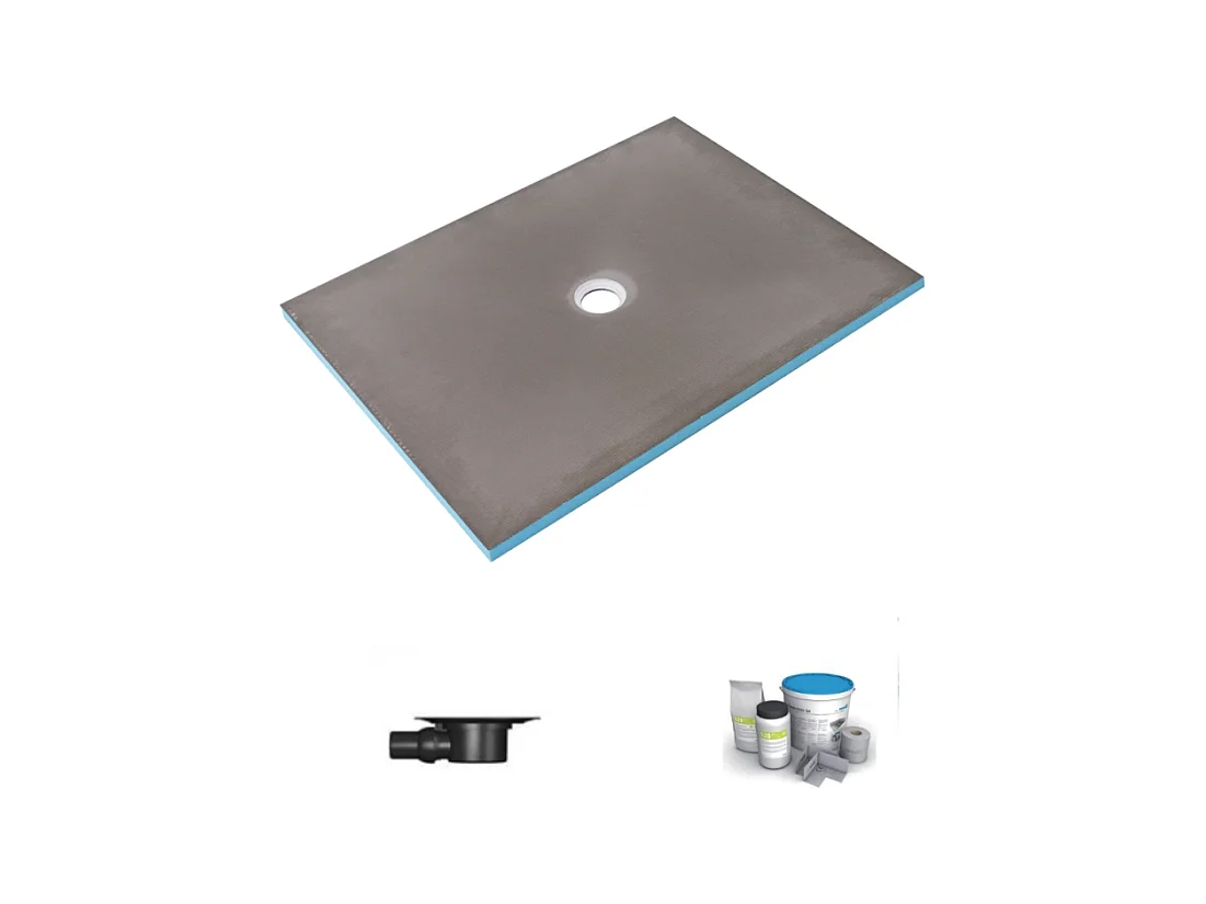 Receveur de douche à carreler 150 x 100 WEDI Fundo Primo rectangle écoulement centré + bonde horizontale + kit d'étanchéité