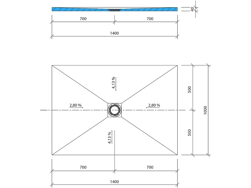 Receveur de douche à carreler WEDI Fundo Primo 140 cm x 100 cm rectangulaire