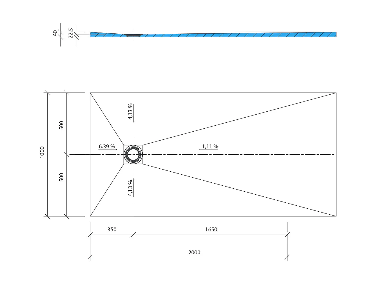 Receveur de douche à carreler 200 x 100 WEDI Fundo Primo rectangle écoulement excentré