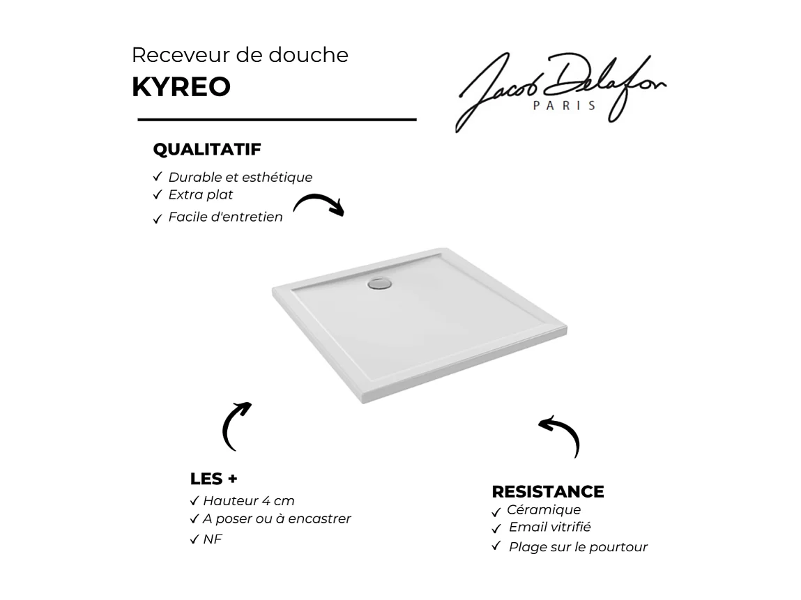 Receveur de douche 120 x 80 JACOB DELAFON Kyreo ceramique rectangle blanc