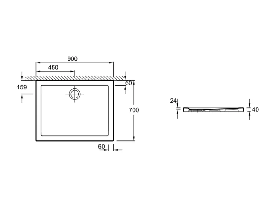 Receveur de douche 90 x 70 JACOB DELAFON Kyreo ceramique rectangle blanc