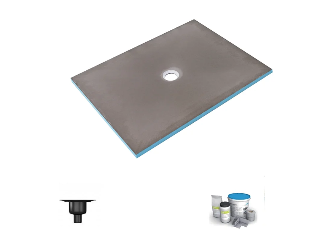Receveur de douche à carreler 90 x 75 WEDI Fundo Primo rectangle écoulement centré + bonde verticale + kit d'étanchéité