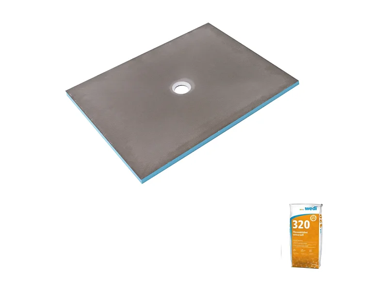 Receveur de douche à carreler 90 x 75 WEDI Fundo Primo rectangle écoulement centré + colle 320